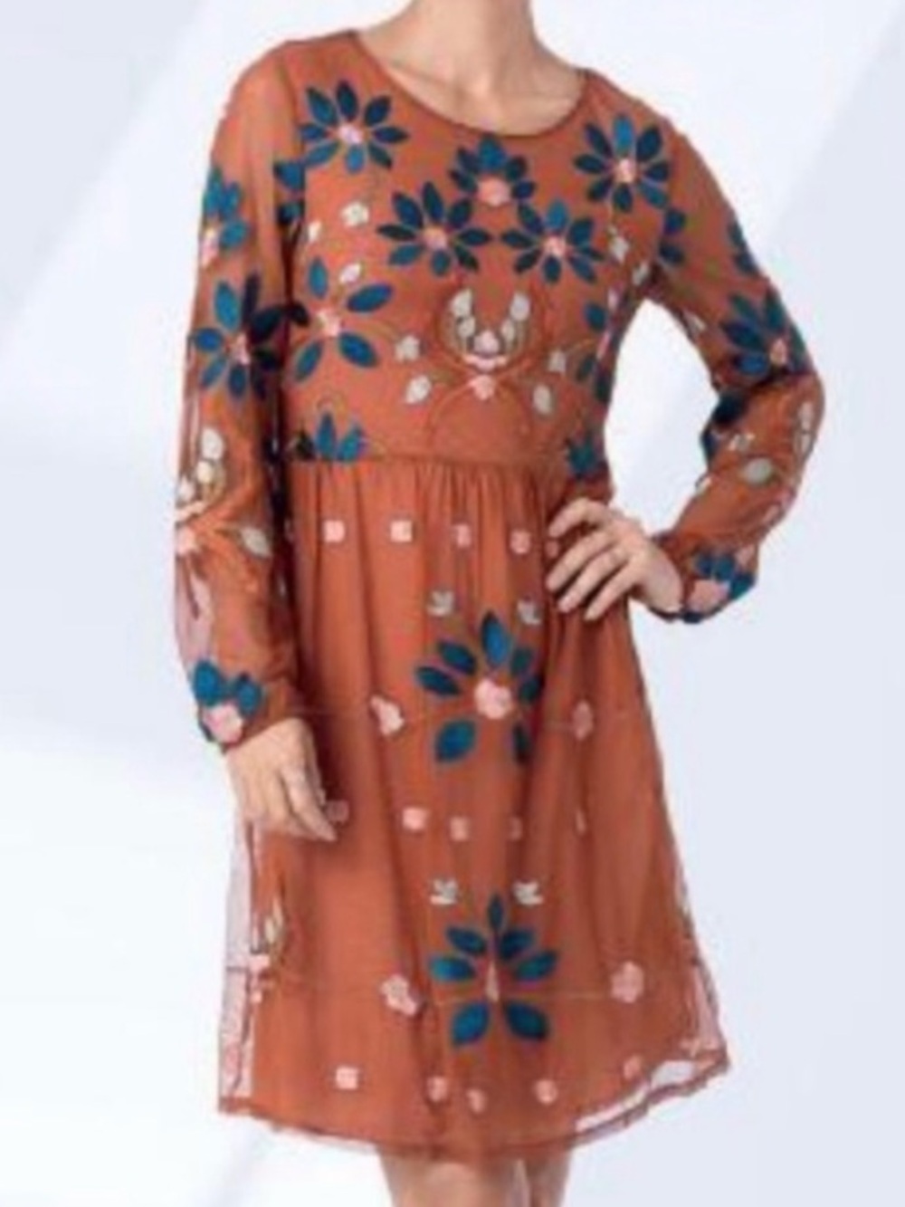 Brand New Philosophy Burnt Orange Embroidered Layered Dress size Large